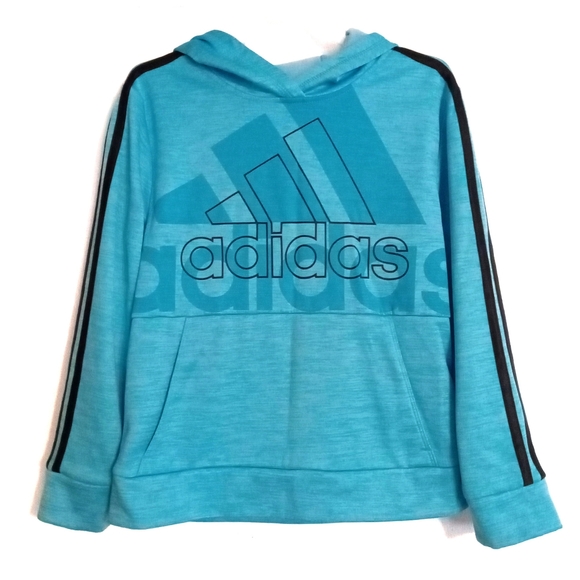 Adidas pullover fleece hoodie boys size 8 medium turquoise blue like new - Picture 1 of 4
